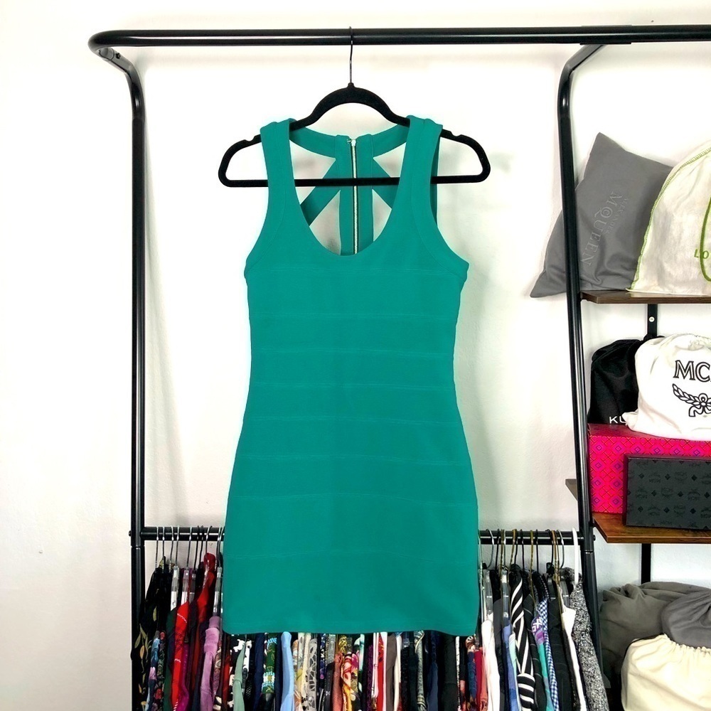 Women’s Teal Bodycon Bandage Mini Dress - Sleeveless Cutout Back